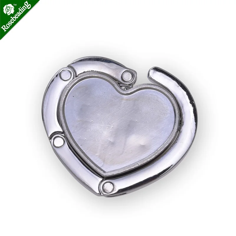 1pc 33x24mm Heart  Blank DIY Diamonds Foldable Glossy Handbag Bag Purse Hanger folding Hook Holder