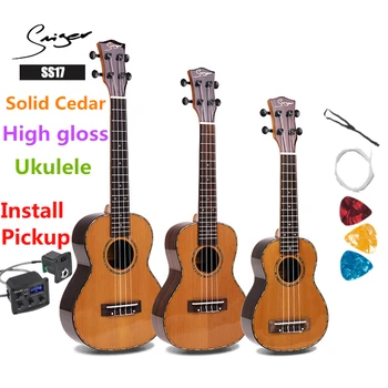 

Ukulele 21 23 26 Inches Solid Cedar Mini Electric Soprano Concert Tenor Acoustic Guitar 4 Strings Ukelele High-gloss Guitarra