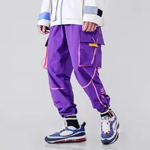 Уличная одежда, брюки-карго, мужские джоггеры с карманами, штаны-шаровары, спортивные штаны, мужские многокарманные штаны для скейтборда, фиолетовые брюки, американский размер GY31