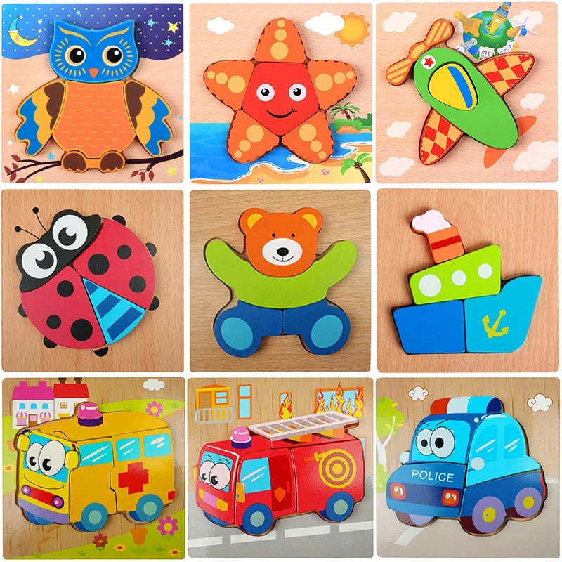 3D детские игрушки-пазлы утолщение деревянные, с животными из мультиков головоломки детские развивающие деревянные игрушки для детей головоломки пазлы подарок