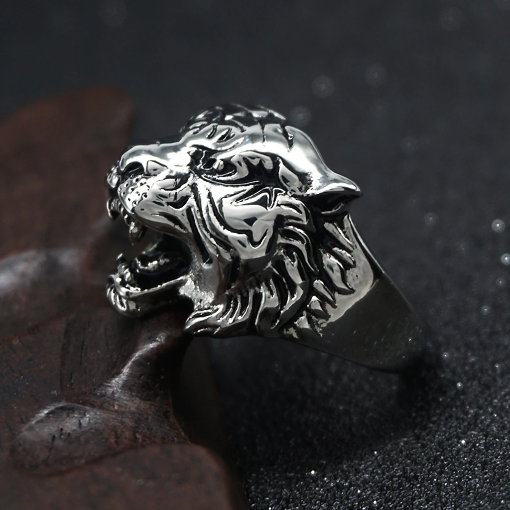 MagiDeal Men Stainless Steel Punk Ring Vintage Gothic Biker Tiger Head Band US Size 7-13