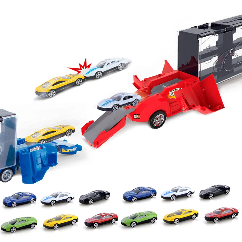 Toy Truck Carrier with 6-12 Mini Alloy Cars - Transport Car Toys Trucks for Kids - Great Gift for Boys and Girls - Toy Vehicles image 2