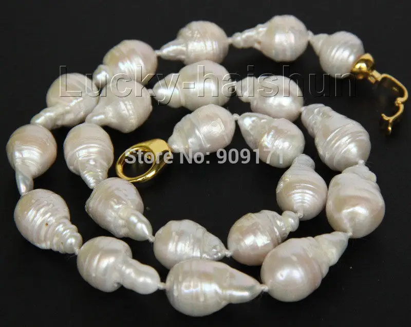 

FREE SHIPPING>@@>&>>natural 18" 21mm baroque white Reborn keshi pearls necklace