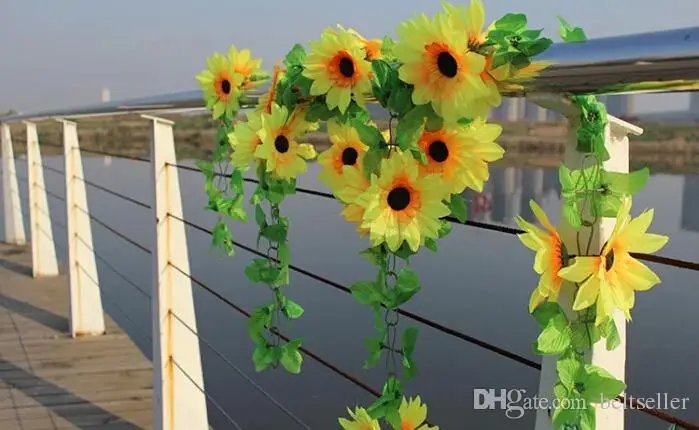  240CM Long Artificial Sunflower Silk Flowers Garland Vine Ivy Rattan Leaf Flower Craft for DIY Home Wedding Floral Decorative Flowers