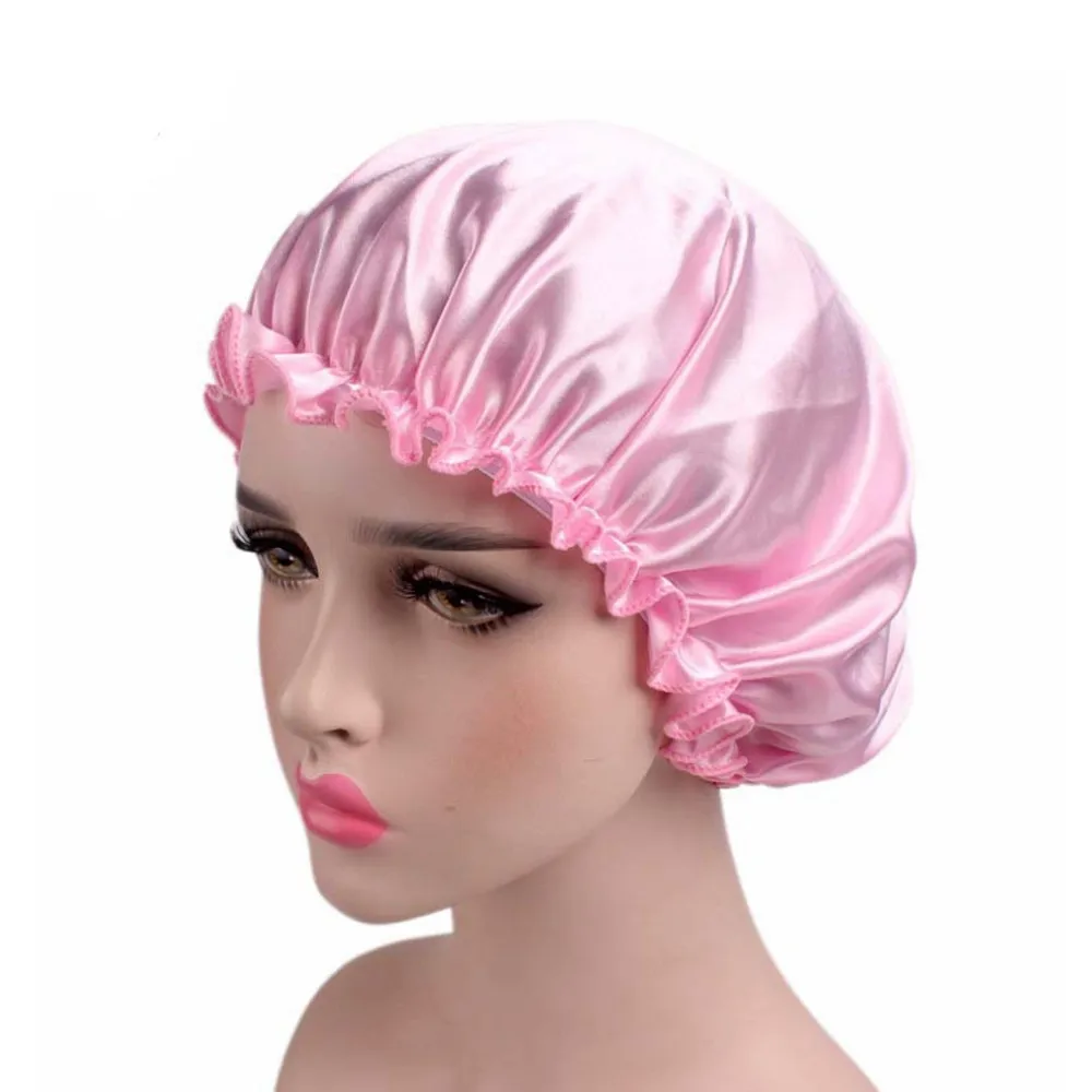 

1pc Lovely Thick Women Shower Satin Hats Colorful Bath Shower Caps Hair Cover Double waterproof Bathing Cap Wholesale 1J8