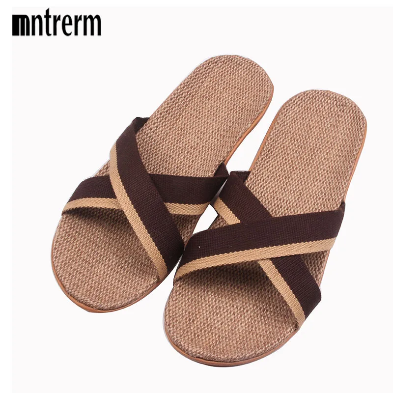 Mntrerm Fashion Home To Fight Cross Color Linen Slippers Spring Canvas Flax Slippers High