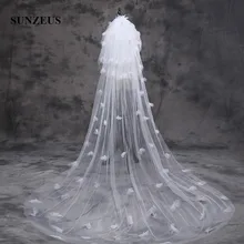 3 Слоя Длинная фата невесты Винтаж с декором из цветов и жемчужин 3 м фаты для невесты Свадебные аксессуары вуаль де-Мари SV01