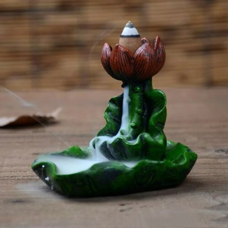Цветок лотоса буддистские благовония держатель курильница с обратным потоком с 10 шт пирамидки благовоний WXV