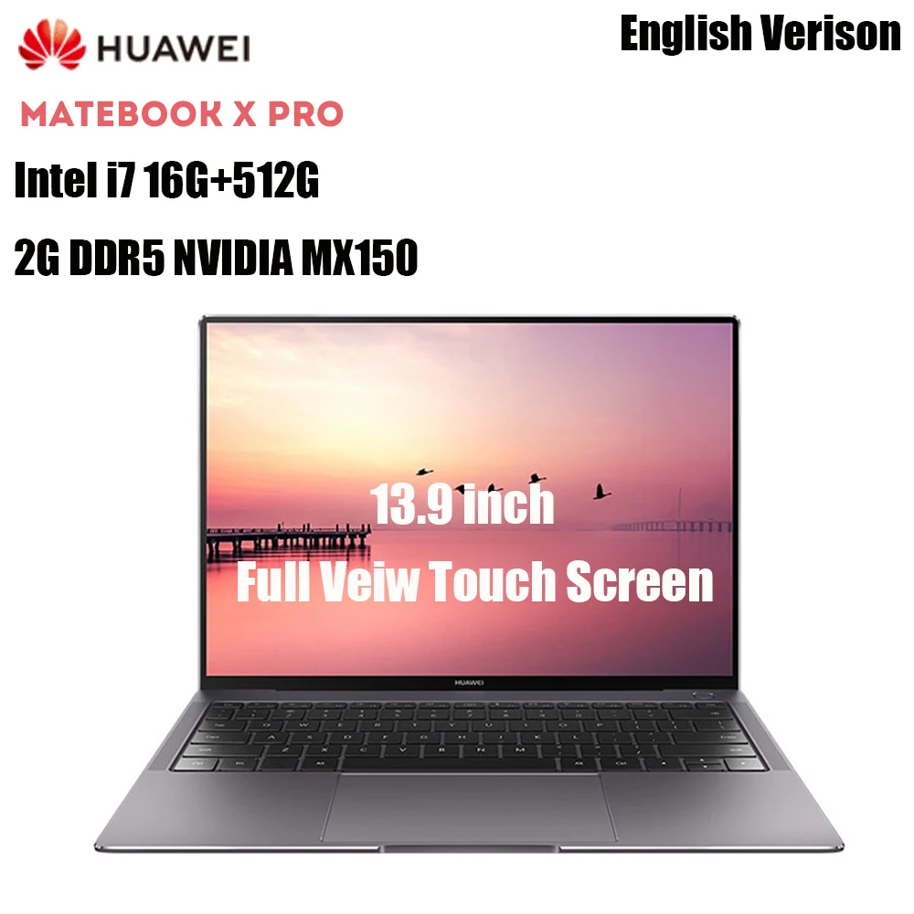 HUAWEI MateBook X Pro ноутбуки 13,9 ''Intel Core I7 16 ГБ 512 ГБ NVIDIA Geforce MX150 Распознавание отпечатков пальцев Сенсорный экран ноутбук