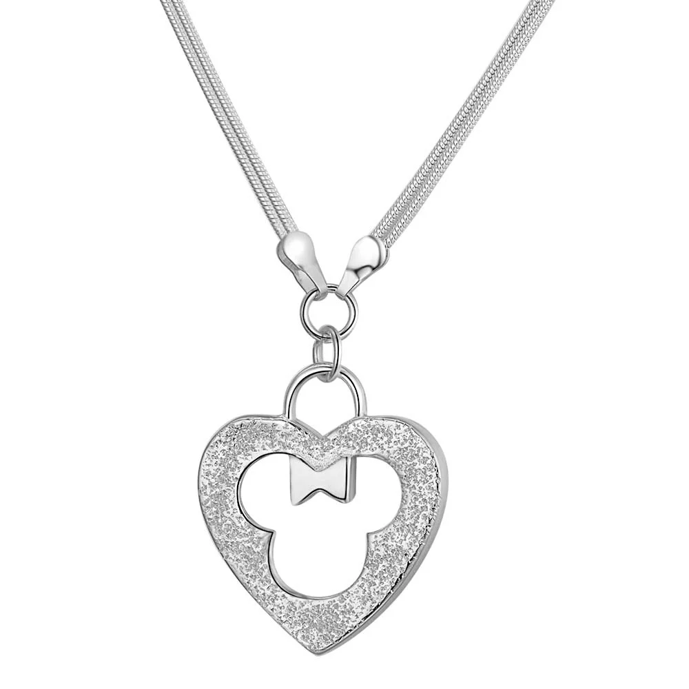 

Hot Silver Heart Pendant Necklace Fashion Jewelry Valentine's Day gift Woman necklace good quality AN507