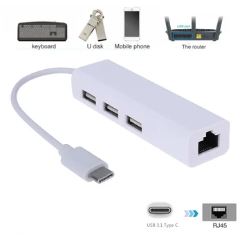 USB-C USB 3.1 Type C Male to USB RJ45 Ethernet Lan +3x USB Ports Adapter Hub Spliter for Apple Macbook Air
