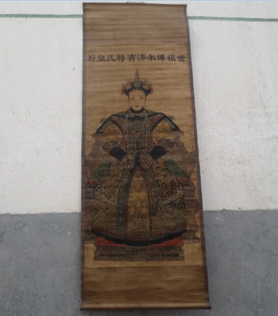 

FREE SHIPPING Chinese Collectible old scroll painting QING Dynasty Queen Shunzhi 68 * 24inch