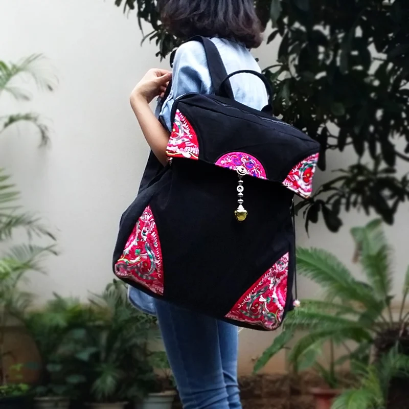 ETAILL Цветочный рюкзак с вышивкой для девочек китайский хмонг Бохо индийский тайский холщовый этнический рюкзак для путешествий Sac a Dos Femme