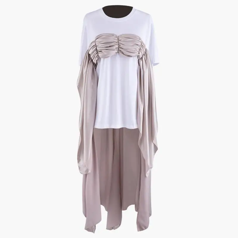 

GETSRING Women T Shirt Ribbon Stitching Irregular T-shirt Women Loose Tee Shirts Fashion Short Sleeve Top Loose Long T-shirts
