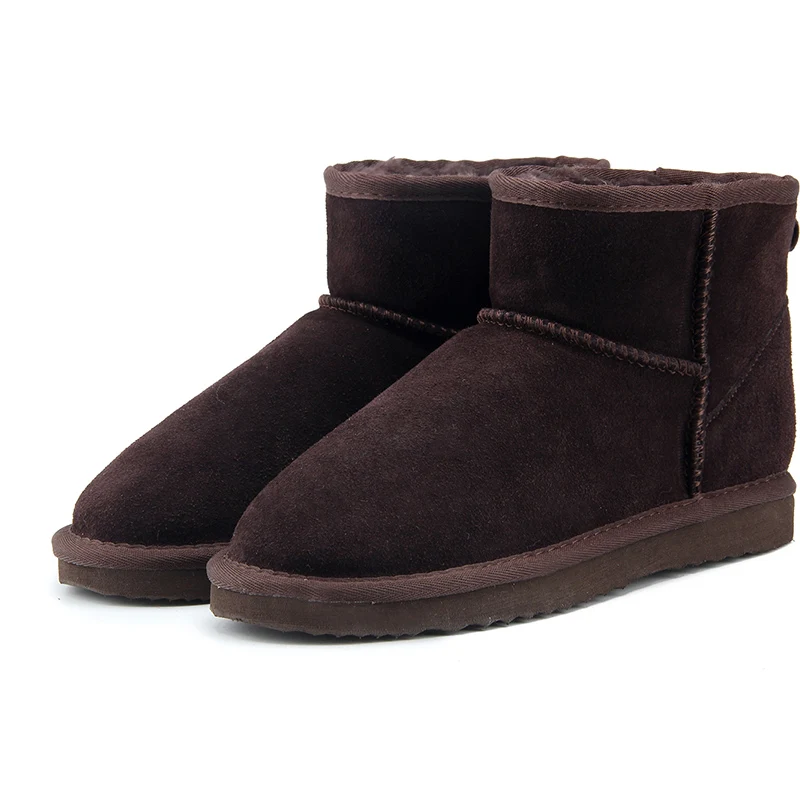 MBR FORCE/женские зимние ботинки в австралийском стиле; ботильоны из натуральной воловьей кожи; теплые зимние ботинки; женская обувь; большие размеры 34-44 - Цвет: Chocolate