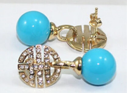 

hj 00453 18K GP Rose Gold Turquoise Blue Shell Pearl W. Crystal Stud Earrings