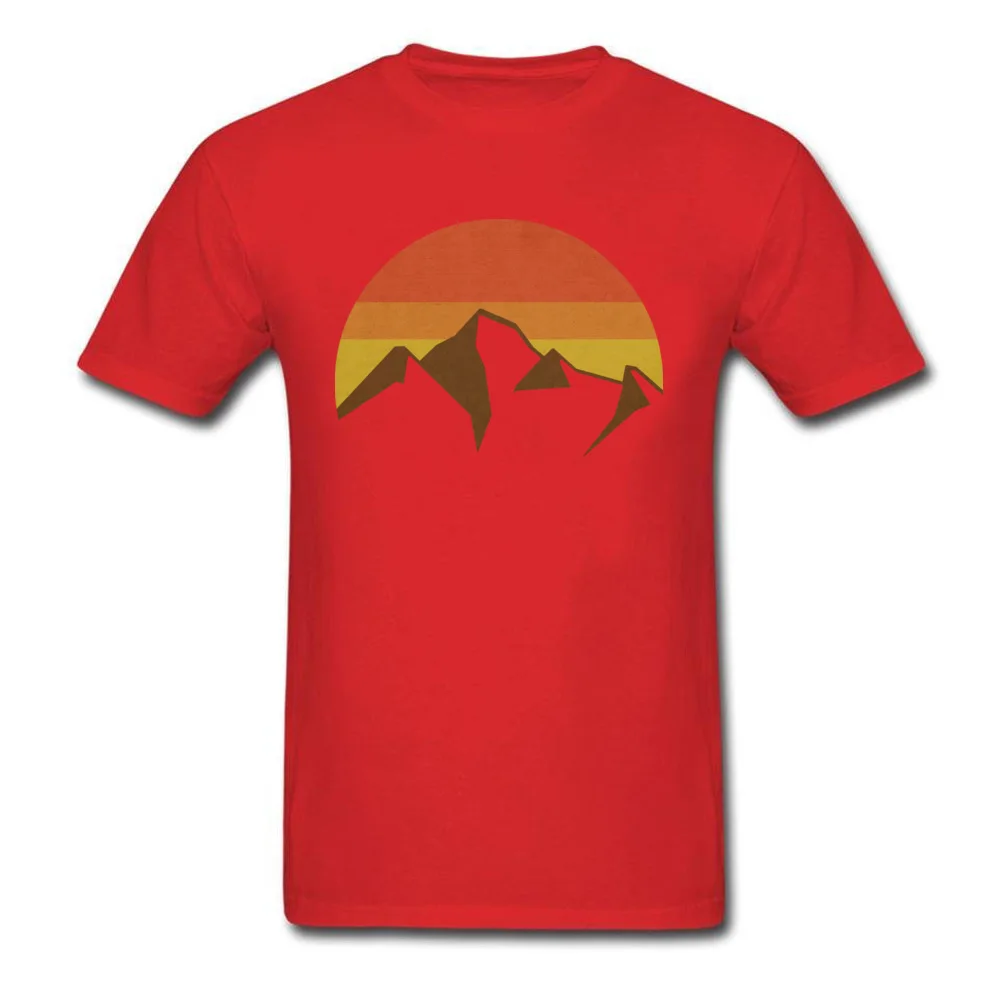DesignCasual Short Sleeve Tees Summer/Fall New Design Round Collar 100% Cotton Fabric T Shirts Boy Top T-shirts Custom  peaks and summits and fall sun red