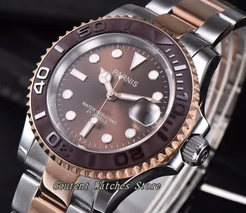 

41mm Parnis Sapphire Glass Brown Dial Ceramic Bezel Automatic Men's Watch