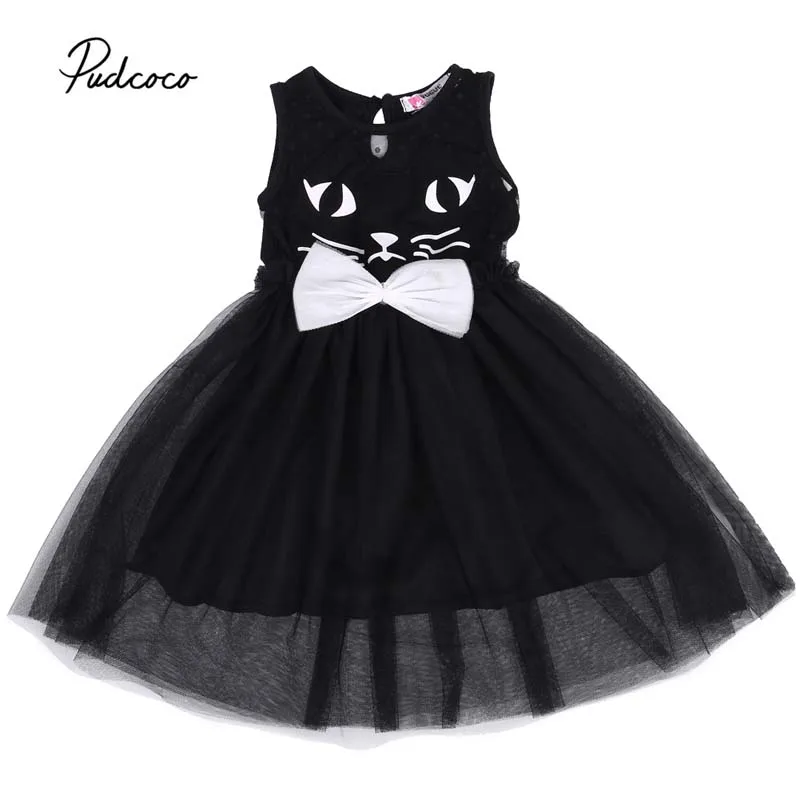 

Pudcoco 2018 Kids Girls Toddler Baby Princess Dress Cute Cat Bow Black Lace Party Pageant Prom Tulle Tutu Dresses Outfit 2-7Y