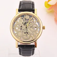 2017 New famous luxury brand fashion Hollow Watch women casual dress watches men Leather quartz wristwatch Hot relojes mujer