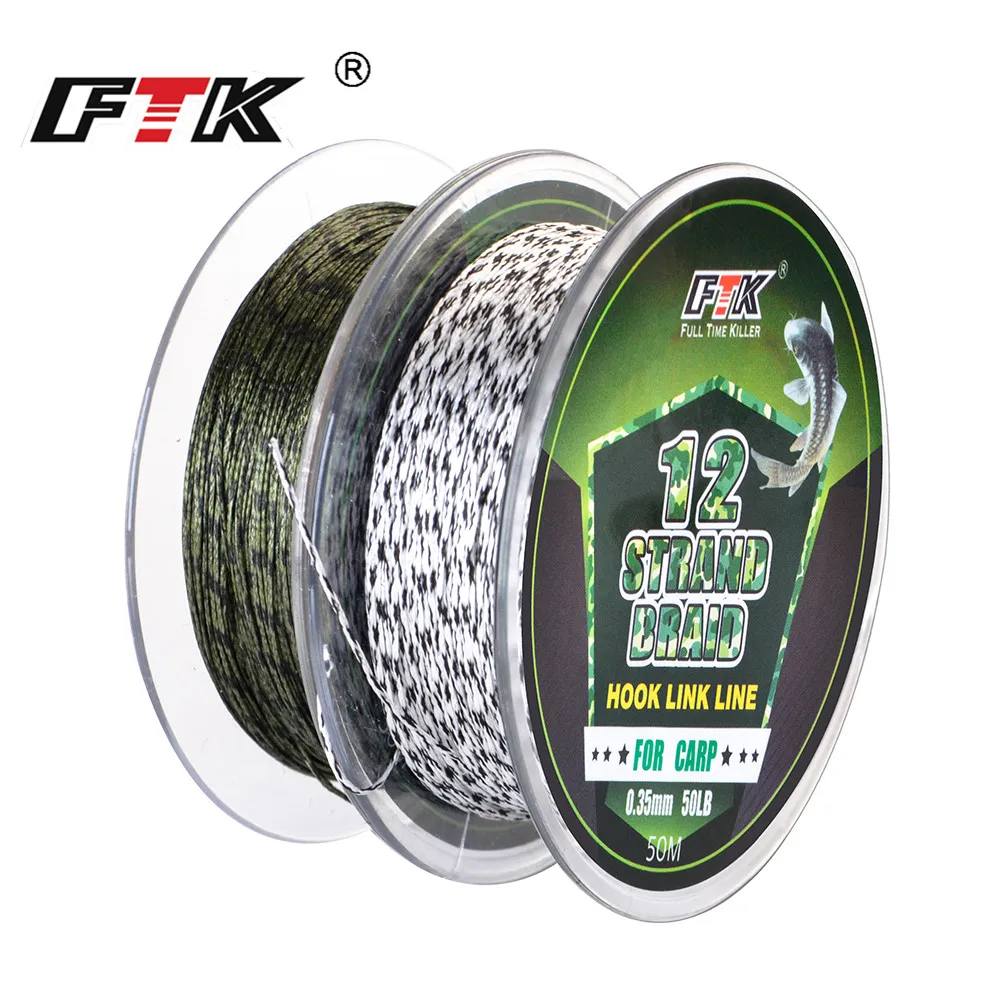 

FTK 50M 12 Strands Multifilament Braided Fishing Line 30LB-50LB PE Fishing Rope Supper Strong Saltwater Hook Link Line For Carp