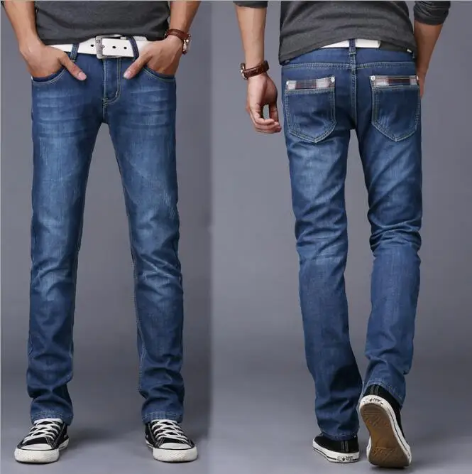 

2016 high quality autumn youth jeans boys tide Slim men Solid color trousers fall and winter section straight casual pants male