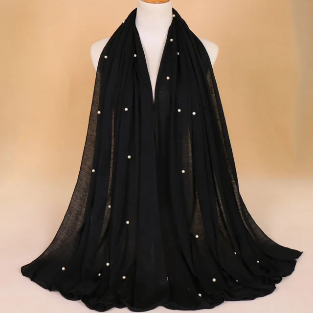 21 Colors 180*80cm Plain Jersey with Beads Hijab Wrap Cotton Elastic Islam Shawls Pearl Maxi Scarf Muslim Headband Foulard Sjaal