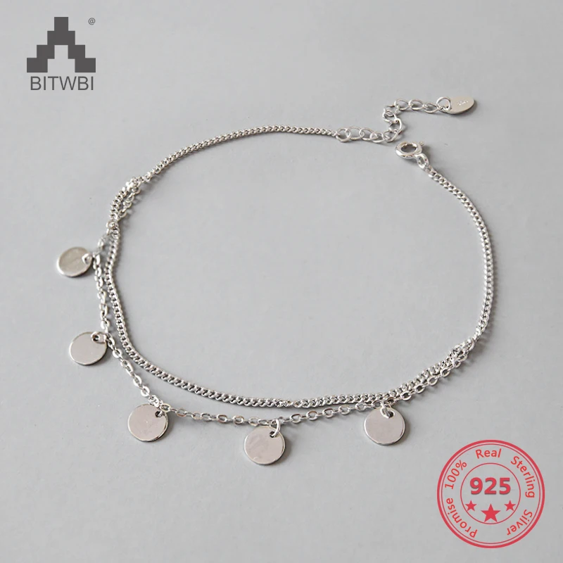 Simple Design Two Layers Polish Round Charm 925 Sterling Silver Anklet For Women Foot Chain Ankle Bracelets Summer Jewelry Simple Design Two Layers Polish Round Charm 925 Sterling Silver Anklet For Women Foot Chain Ankle Bracelets Summer Jewelry