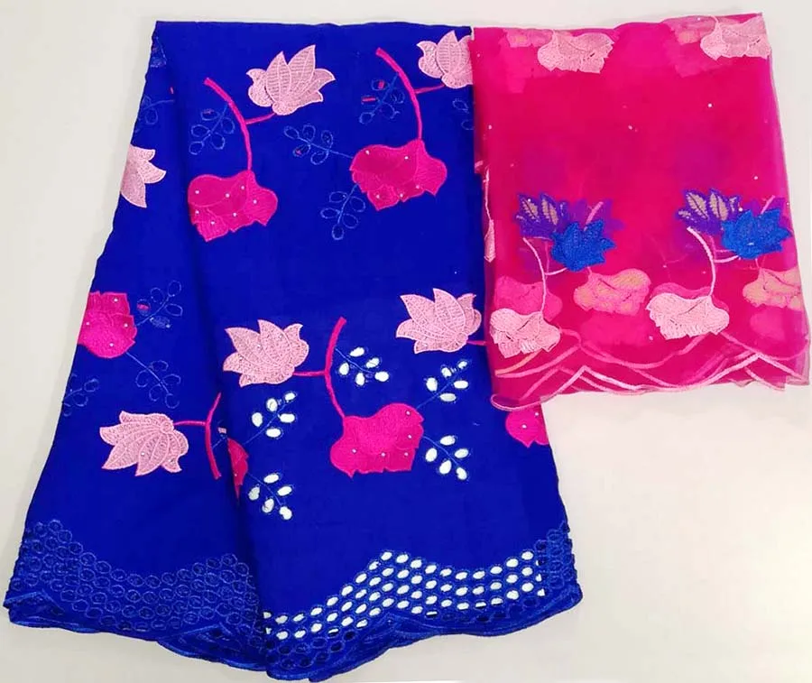 

New Nigerian voile cotton lace fabric 2018 African blue Swiss Huabianruishigaopinzhiruishi 5 +2 yards dry lace