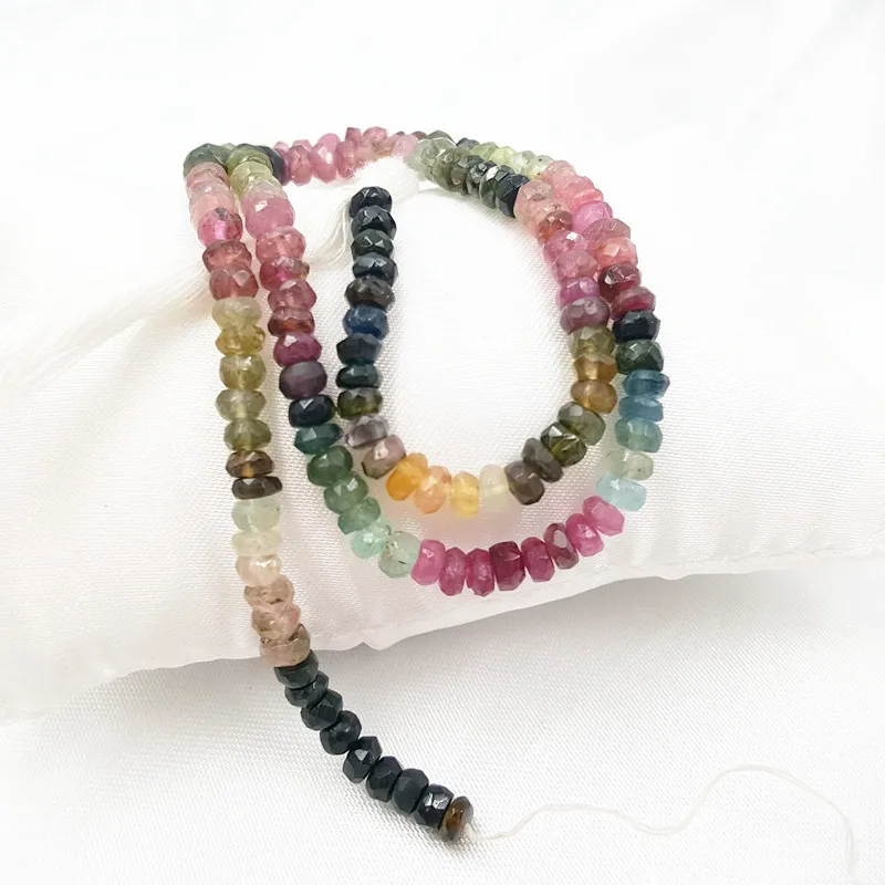 

Lii Ji Bright Quality Multiple Color Faceted Flat Round Tourmaline Beads DIY Jewelry Making Necklace Bracelet Approx 35cm