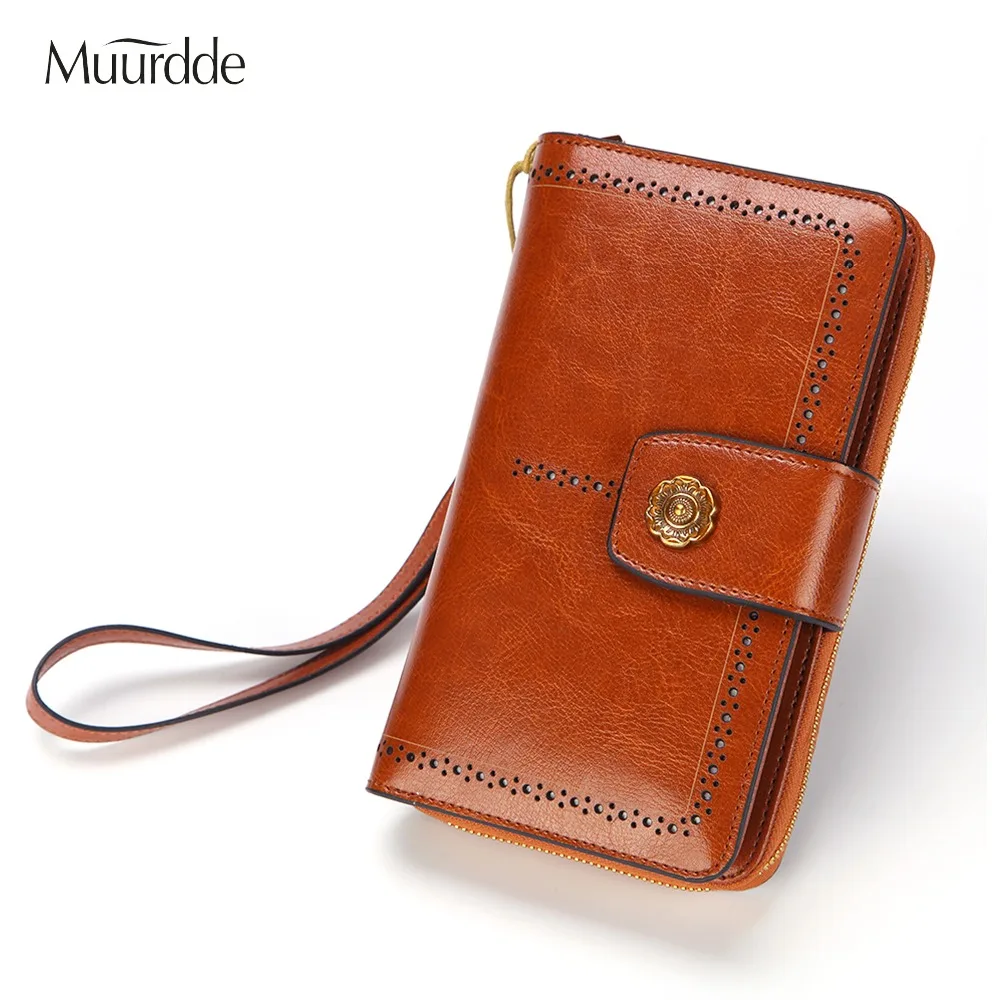 

Muurdde Women Wallet Clutch Genuine Leather Wallets Female Organizer Cell Phone Clutches Money Bag Long Zipper Coin Purse Pocket