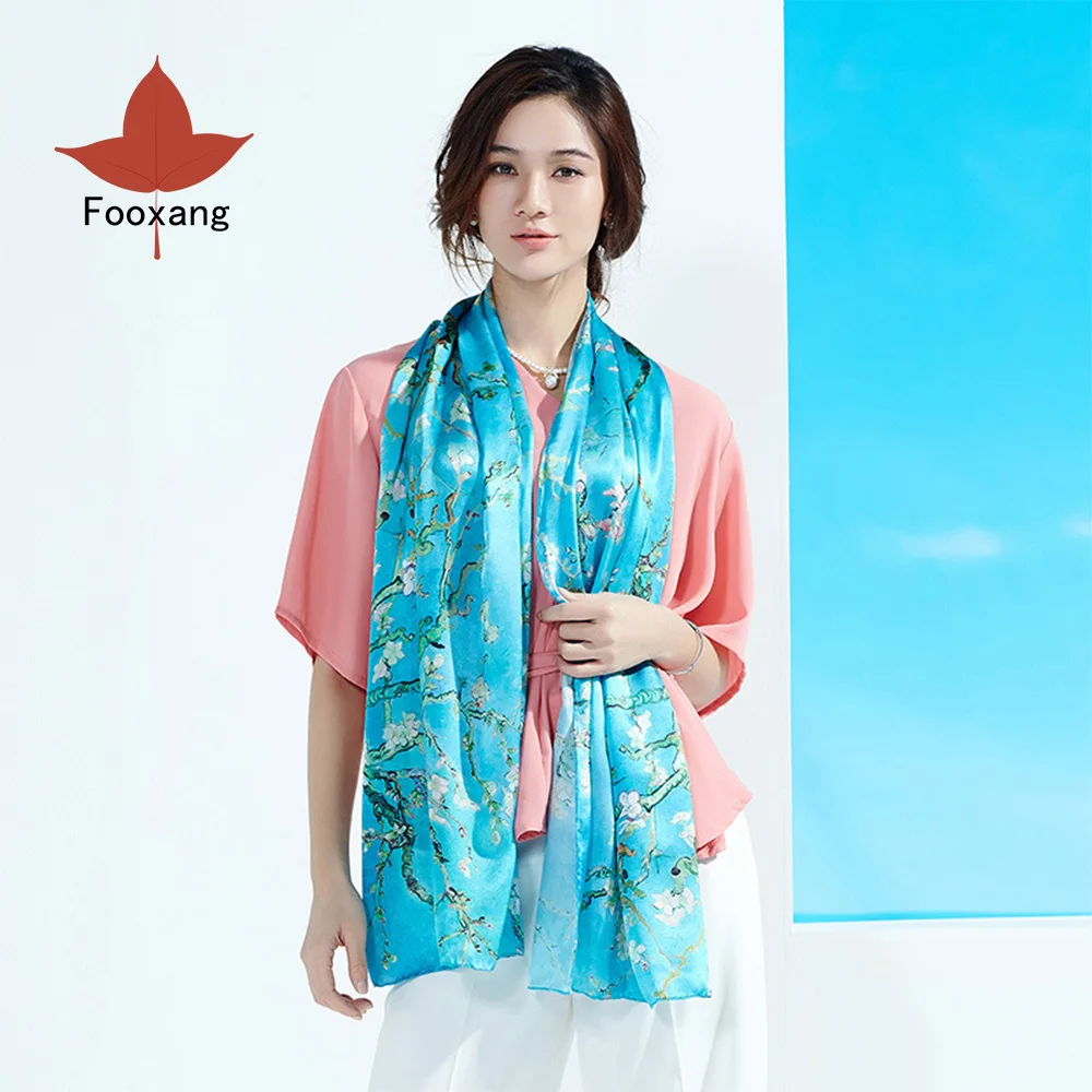 

Luxury Brand Silk Scarf Pashmina Van Gogh Painting Almond Blossom Tree Floral Print Big Foulard Scarves Shawls New Hair Tie