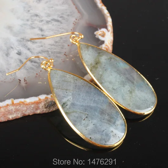 

2016 Best Gift Natural Labradorite Drop Hook Dangle Earrings 1Pair