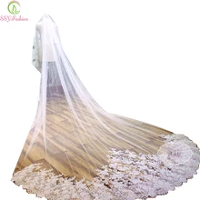 Вело ssyfashion сладкий Фата Романтические белый Кружево свадебная фата 3 м высокого класса длинный хвост покрывал замуж Свадебные аксессуары