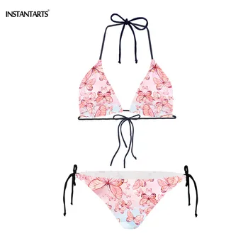 

INSTANTARTS Butterfly Pattern Sexy Swimwear Triangle Bikini Set Women Swimsuit 2019 Push Up Triangle Bather Suit Swimming Suit