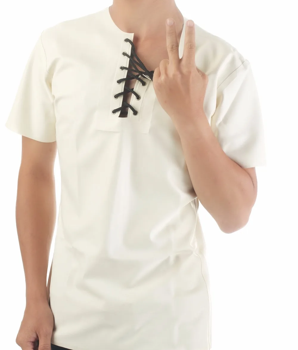 

Latex Rubber Shirt Men's Jacket Coat Latex Rubber Short Sleeves Blouse Mens Latex Shirt Lace Up Front