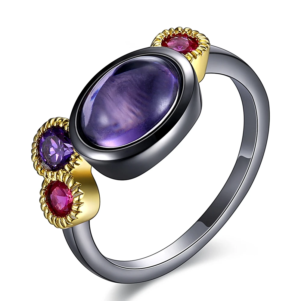 DreamCarnival 1989 Premium Ring for Women Sharp Colors Oval and Round Shape Zircon Bezel Gun Gold Color Lead Free Metal WA11527