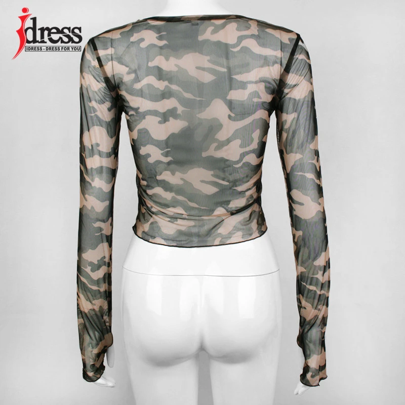 Hambelela Female Clothing Camouflage T-shirt Cape Top Summer Tops O Neck Long Sleeve Blusas Sexy Sheer Womens Tops and Blouses (4)
