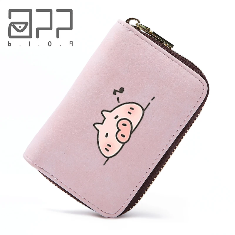 

APP BLOG Brand Cute Pink Lazy Pig Women Card Holder Bag Small Mini ID Credit Cards Wallets Case Zipper Cash Driver License Bags