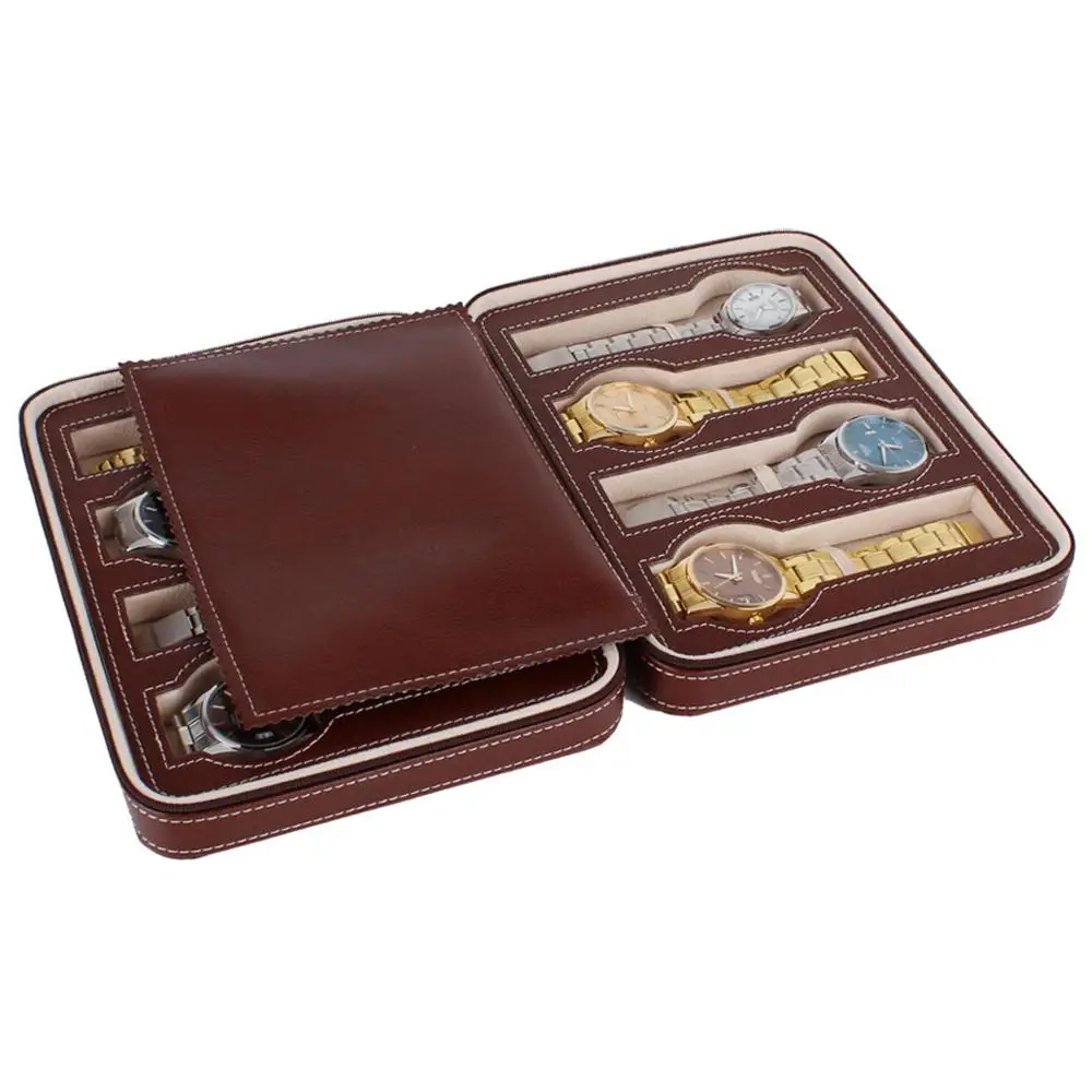 

Zippered Leather Watch Collector Organizer Watch Display Storage Box 8 Slot Watch Box Portable Fashion Waterproof Travel