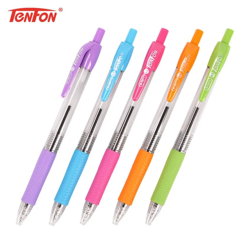 

TENFON 1PC Creative 0.5mm Blue Ink Ballpoint Pens Multicolor Plastic Pressing Pen Stationery 5 Colors B-5671