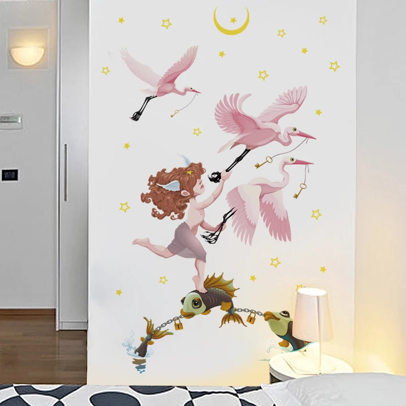 

[Fundecor] Cartoon Fish bird angel wall stickers for kids rooms nursery bathroom home decorations art decals diy children murals