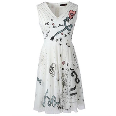 Высококачественное роскошное Брендовое платье с вышивкой, летнее женское мини-платье с бисером, элегантные сетчатые вечерние платья Vestidos - Цвет: White