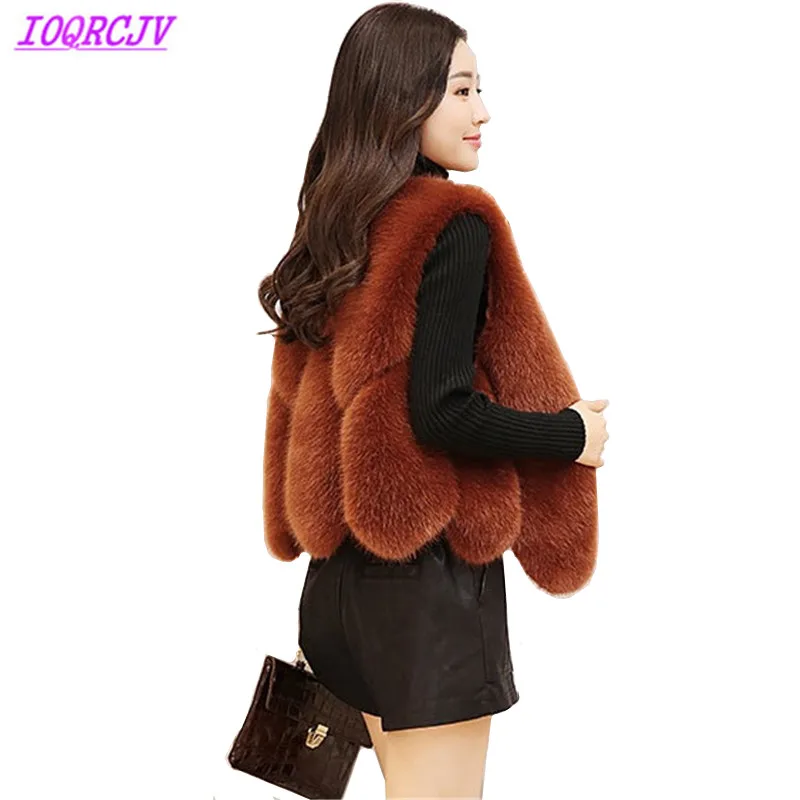 

2018 Faux Fox fur Vest Coat Women Autumn and Winter Short Fur Jacket Waistcoat Fashion Solid color Vests Outerwear IOQRCJV Q104