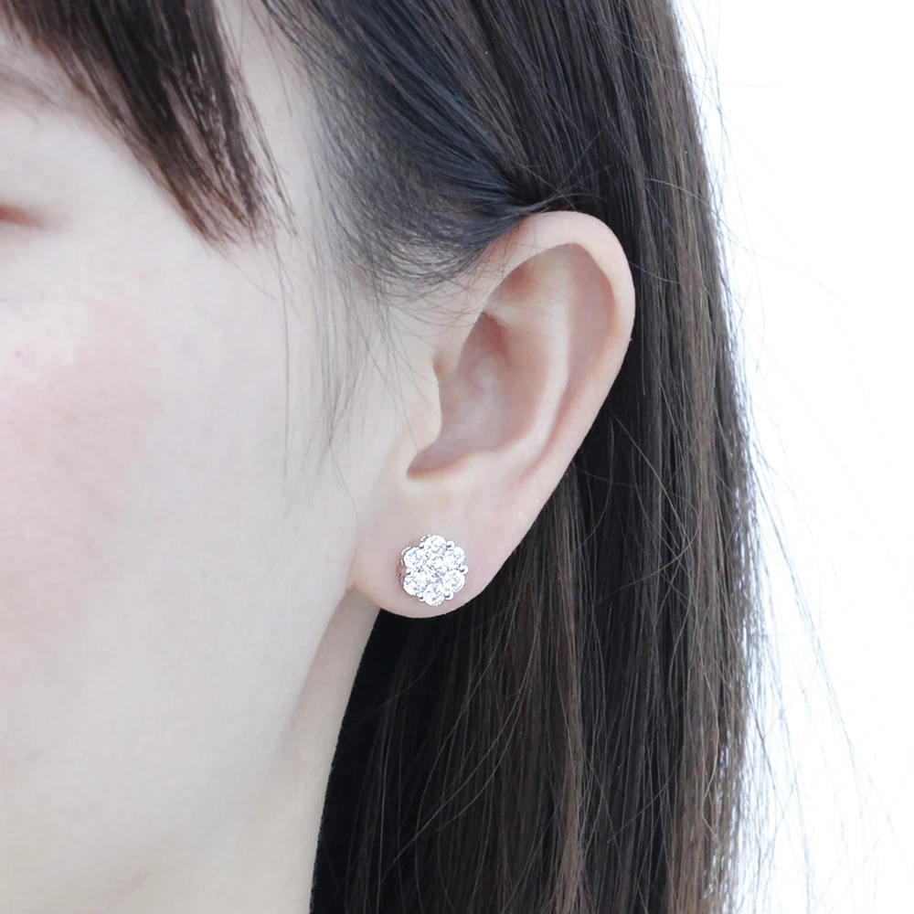 Женские однотонные серьги гвоздики с муассанитом в форме цветка|stud earrings|earrings