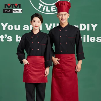 

Men's 2018 New Long Sleeve Double Breasted Restaurant Hotel Chef Jacket Cafe Waiter Uniform Kitchen Working Tops Overalls Outfit