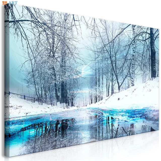 Winter Landscape Canvas Painting Snow Forest Posters and Prints Wall