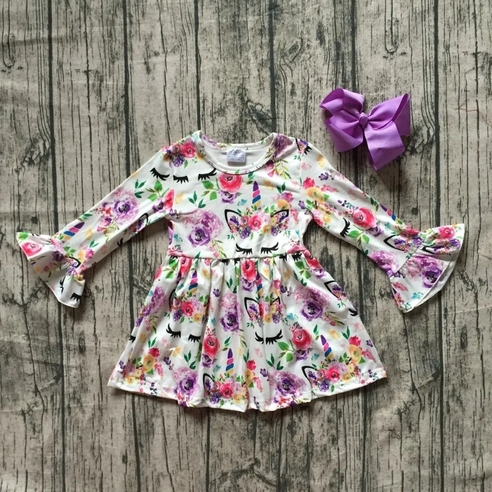

baby girls Fall dress clothing girls unicorn dress children soft mink silk dress girls floral unicorn boutique dress with bows