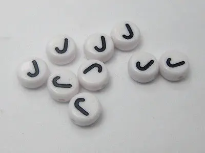 

500 Black White Acrylic Alphabet Letter "J" Coin Beads 4X7mm