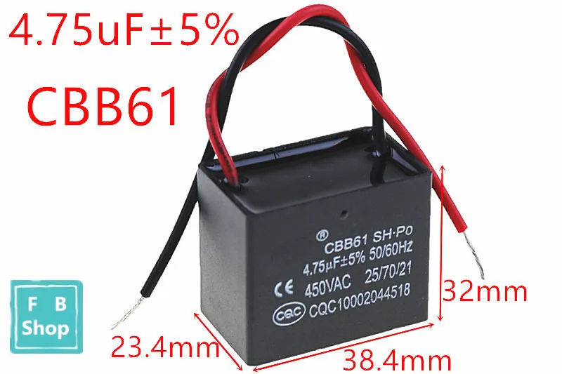 

1pcs CBB61 4.75uF 450VAC starting capacitance AC Fan Capacitor CBB Motor Run Capacitor